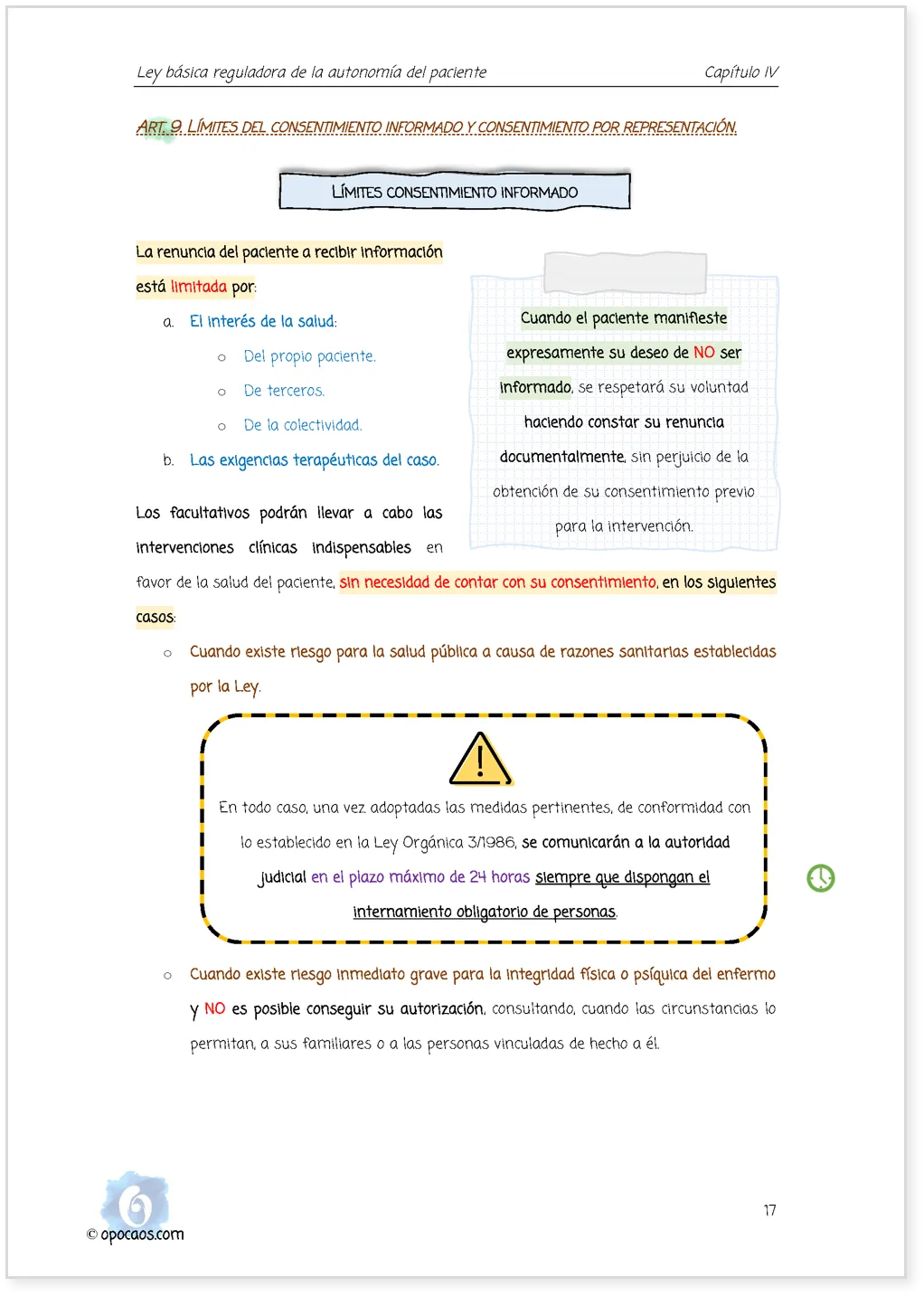 Imagen de muestra de una página de la Opoley Autonomía del Paciente