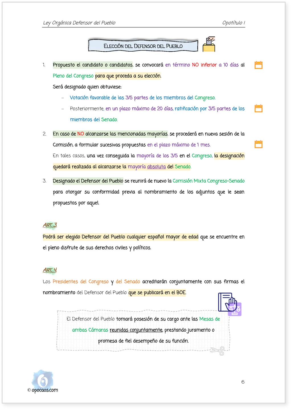 Imagen de muestra de una página subrayada de la Opoley Defensor del Pueblo