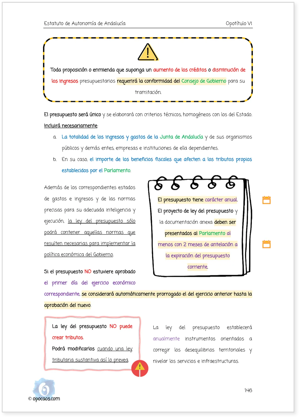 Imagen de muestra de una página subrayada de la Opoley Estatuto de Andalucía