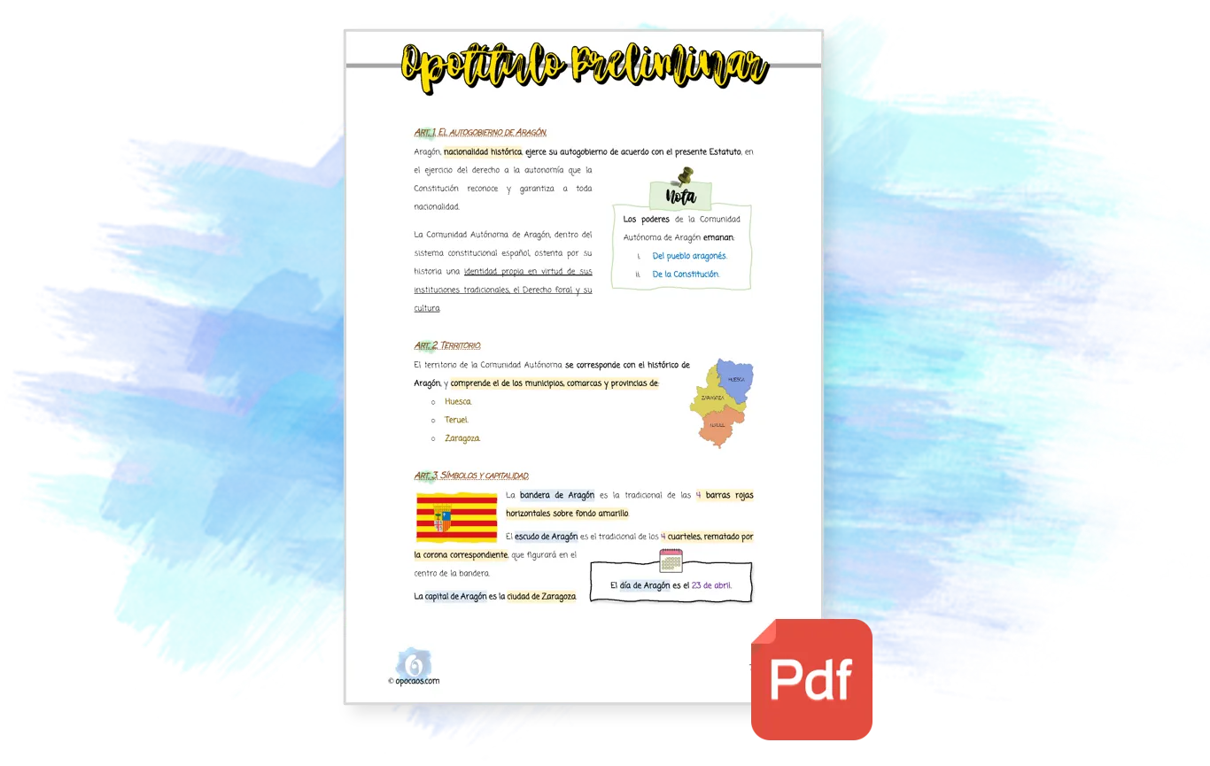 Imagen de muestra del Opotítulo Preliminar de la Opoley Estatuto de Aragón