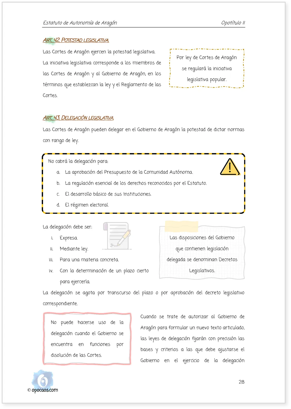 Imagen de muestra de una página simple de la Opoley Estatuto de Aragón