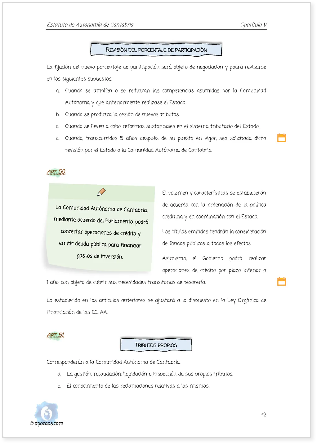 Imagen de muestra de una página simple de la Opoley Estatuto de Cantabria