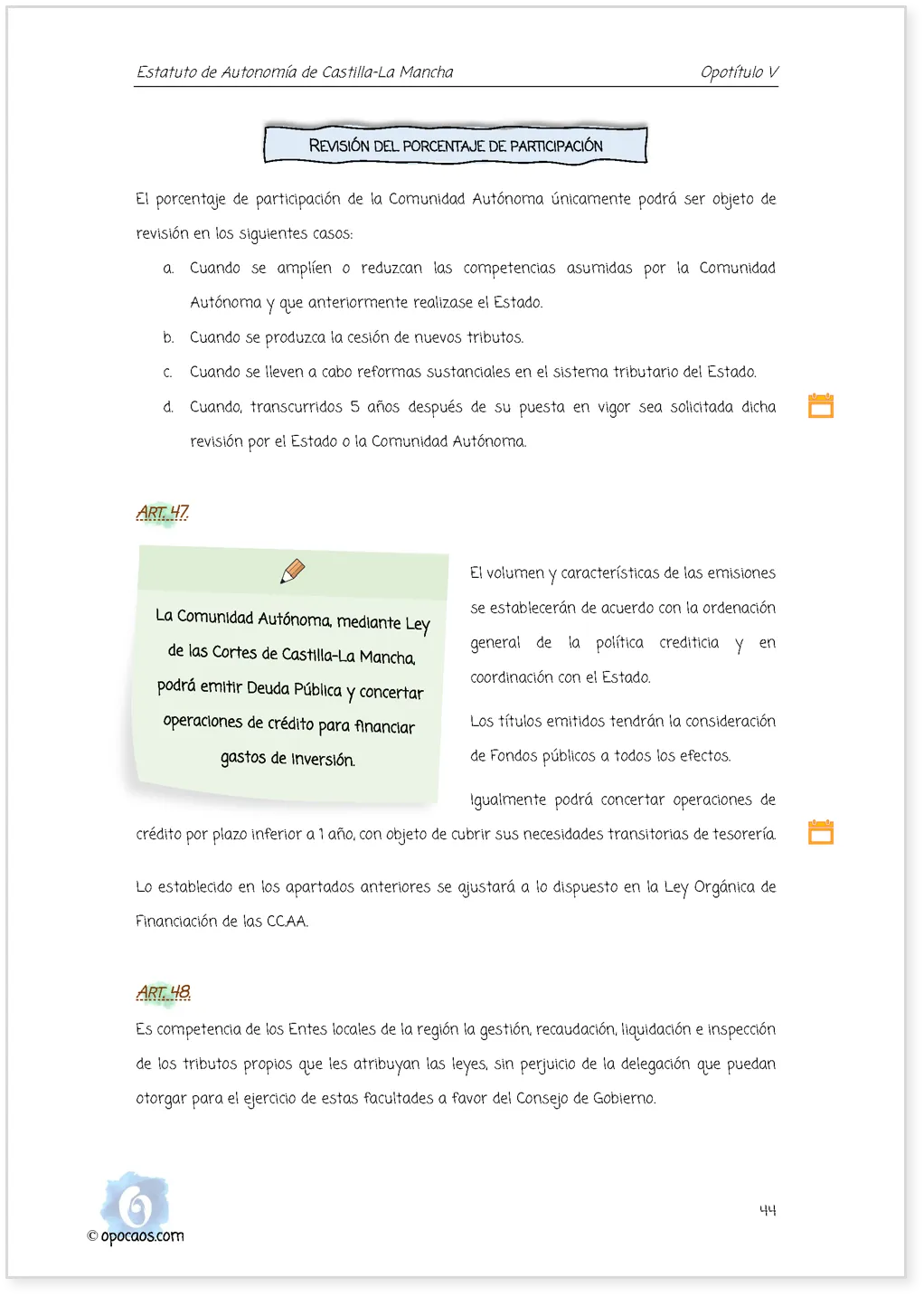 Imagen de muestra de una página simple de la Opoley Estatuto de Castilla-La Mancha