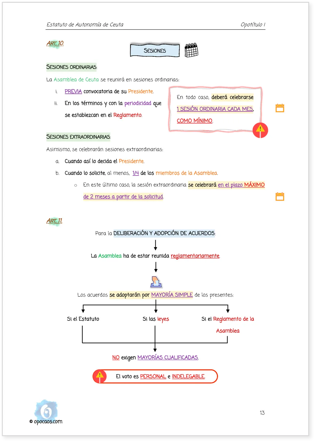 Imagen de muestra de una página subrayada de la Opoley Estatuto de Ceuta