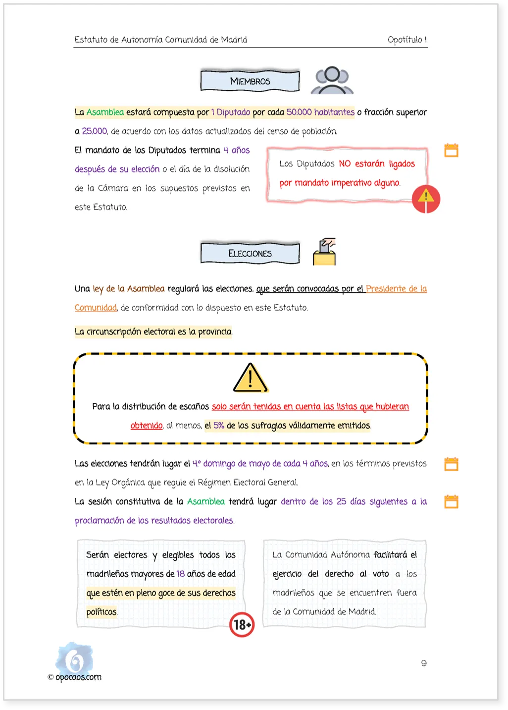Imagen de muestra de una página de la Opoley Estatuto de la Comunidad de Madrid
