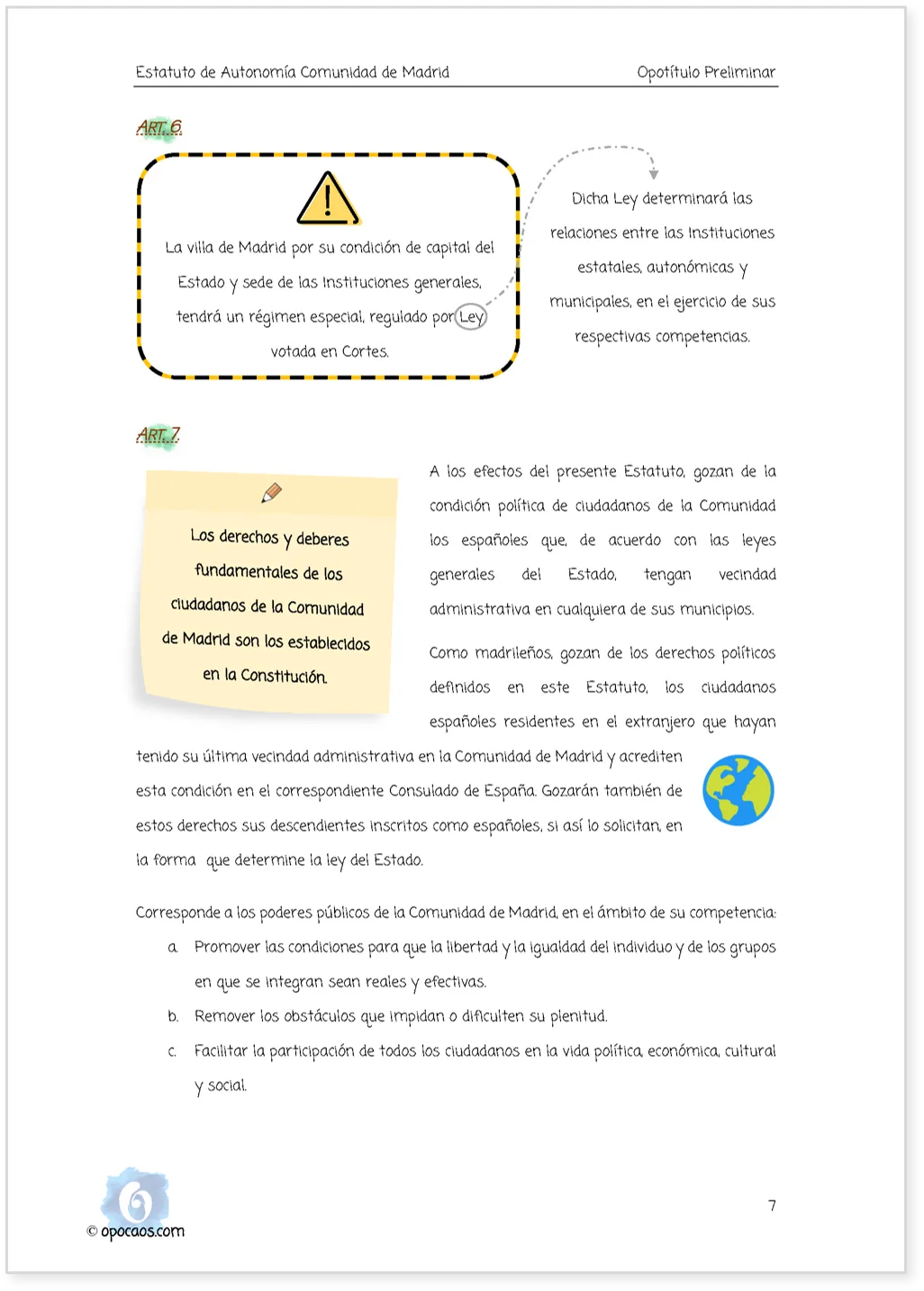 Imagen de muestra de una página simple de la Opoley Estatuto de la Comunidad de Madrid