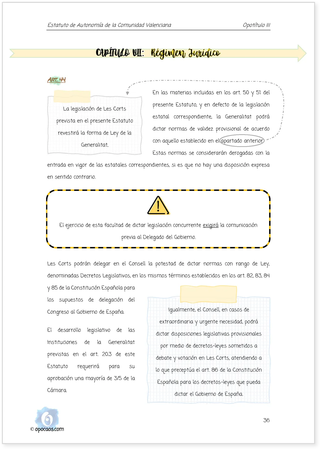 Imagen de muestra de una página simple de la Opoley Estatuto de la Comunidad Valenciana