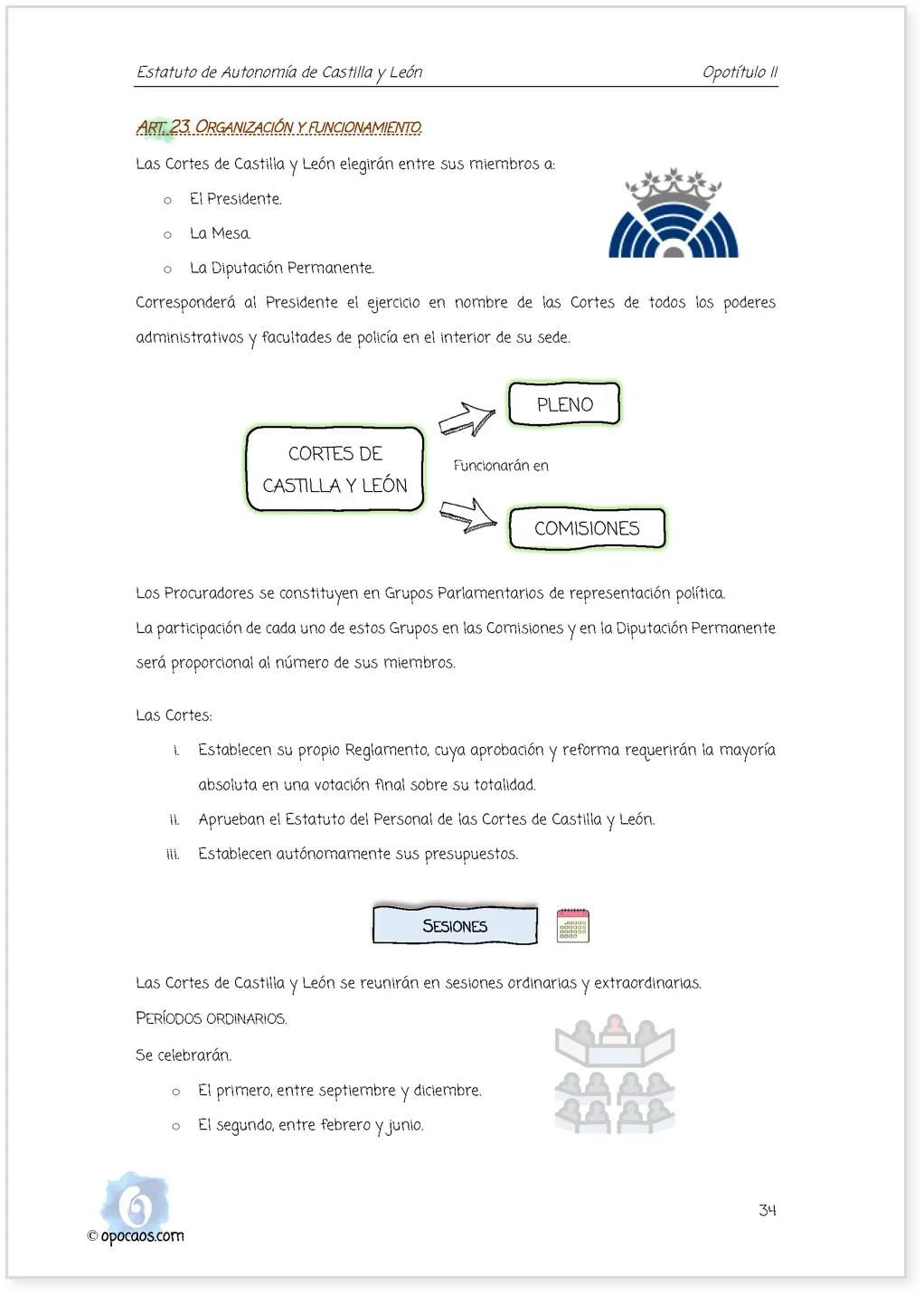 Imagen de muestra de una página simple de la Opoley Estatuto de Castilla y León