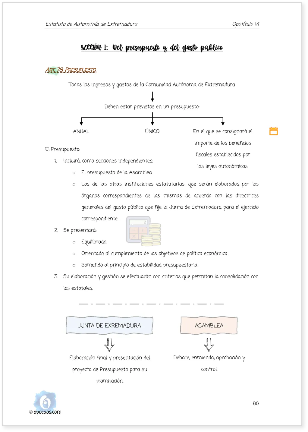 Imagen de muestra de una página simple de la Opoley Estatuto de Extremadura