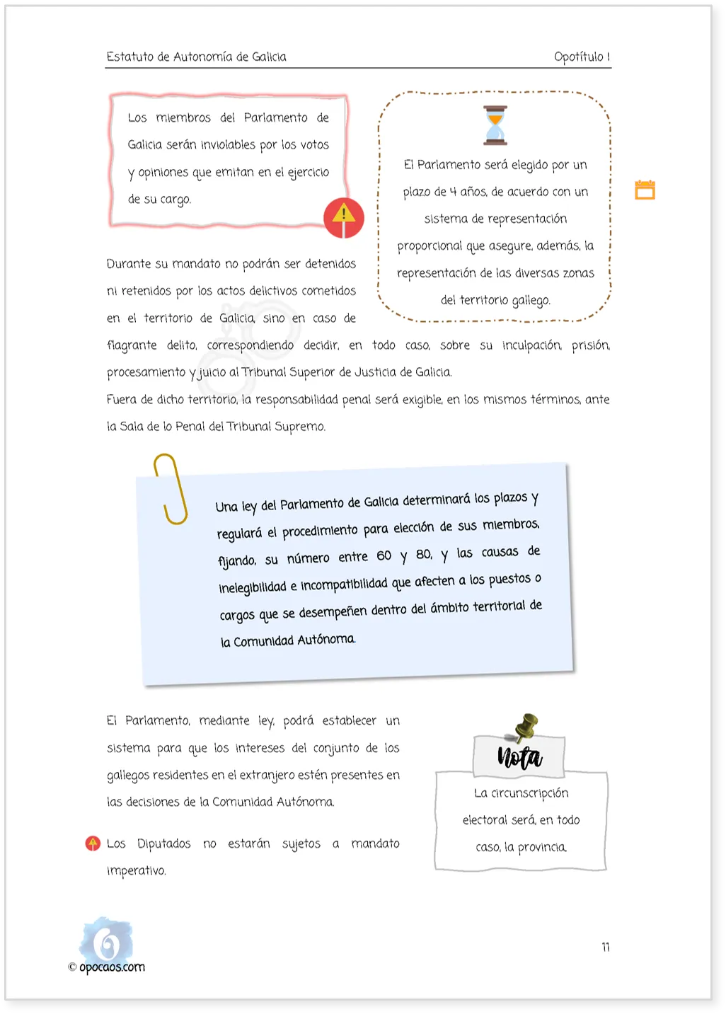 Imagen de muestra de una página simple de la Opoley Estatuto de Galicia