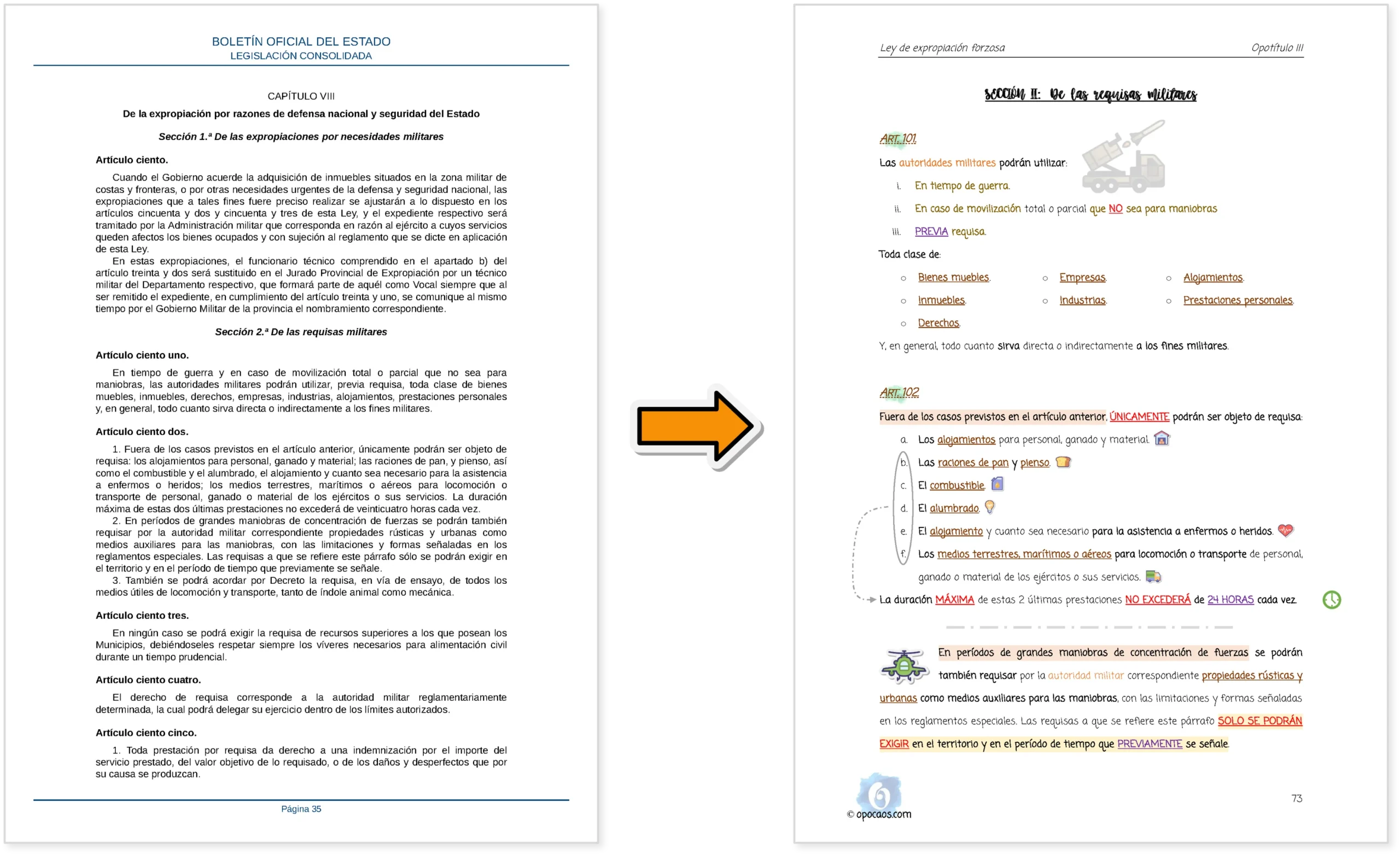 Imagen comparativa entre el BOE y la Opoley Expropiación forzosa