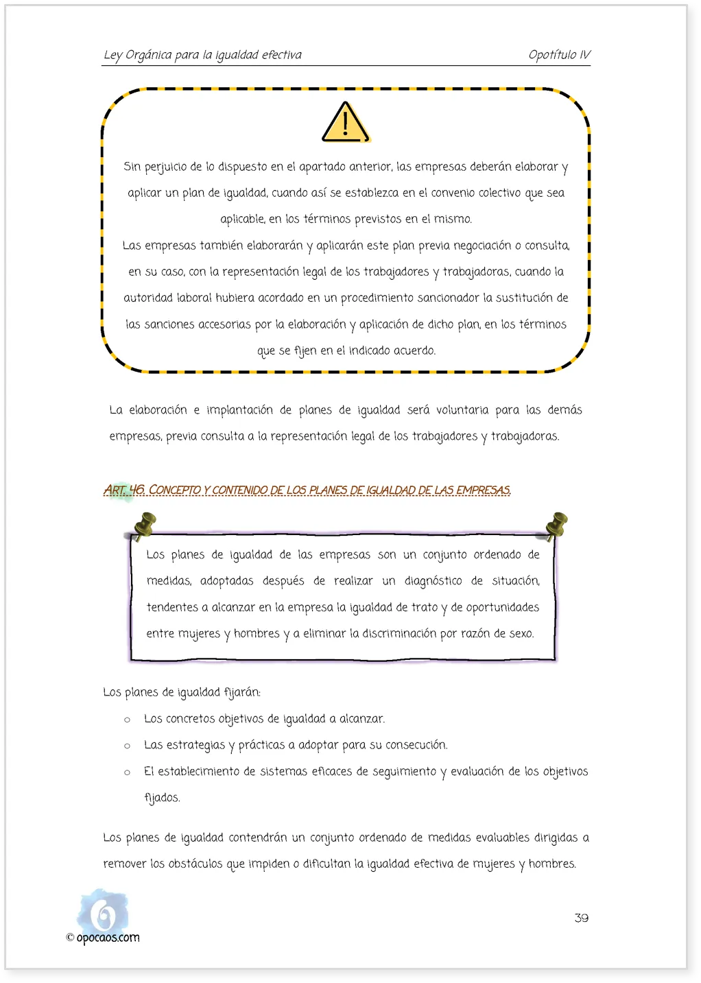 Imagen de muestra de una página simple de la Opoley Igualdad