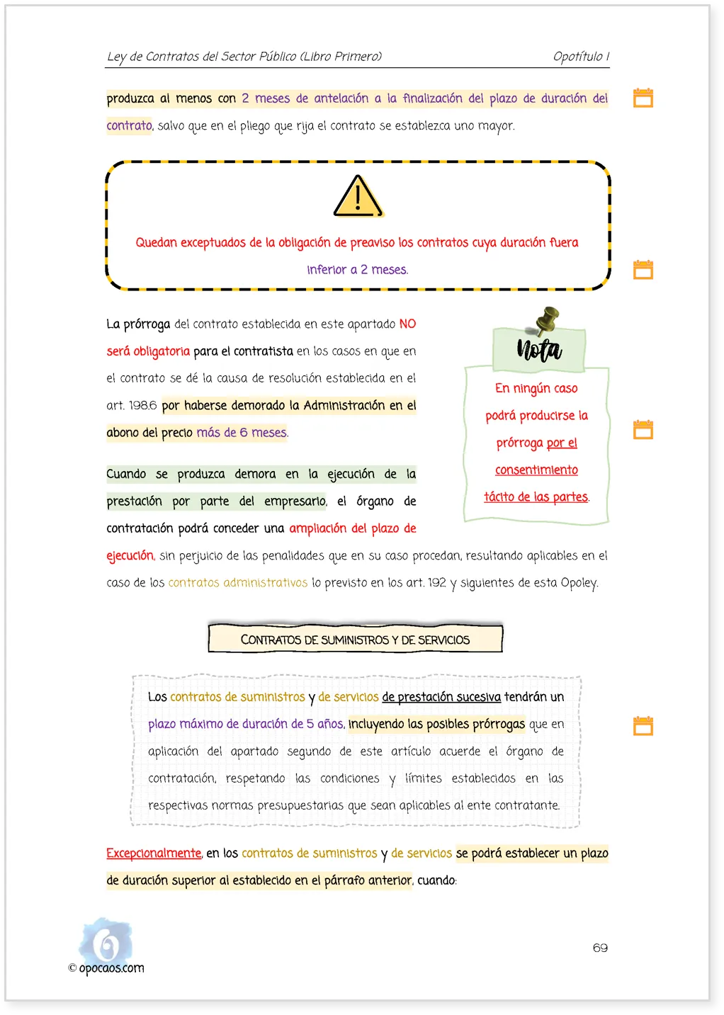 Imagen de muestra de una página subrayada de la Opoley LCSP