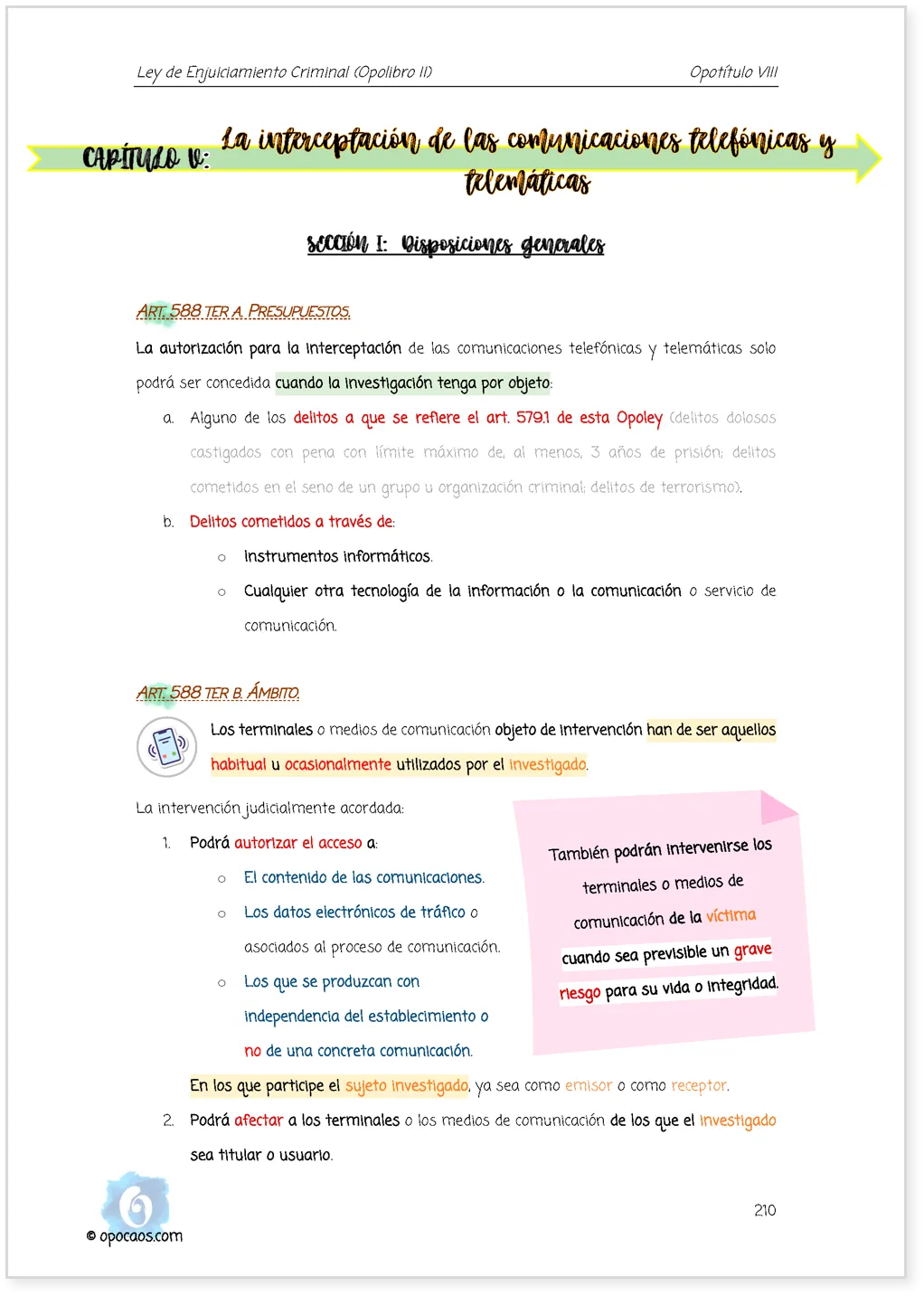 Imagen de muestra de una página subrayada de la Opoley LECrim