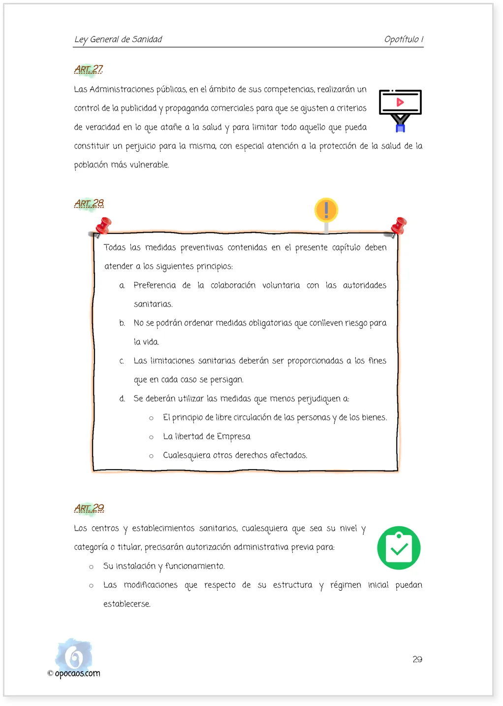 Imagen de muestra de una página simple de la Opoley LGSanidad