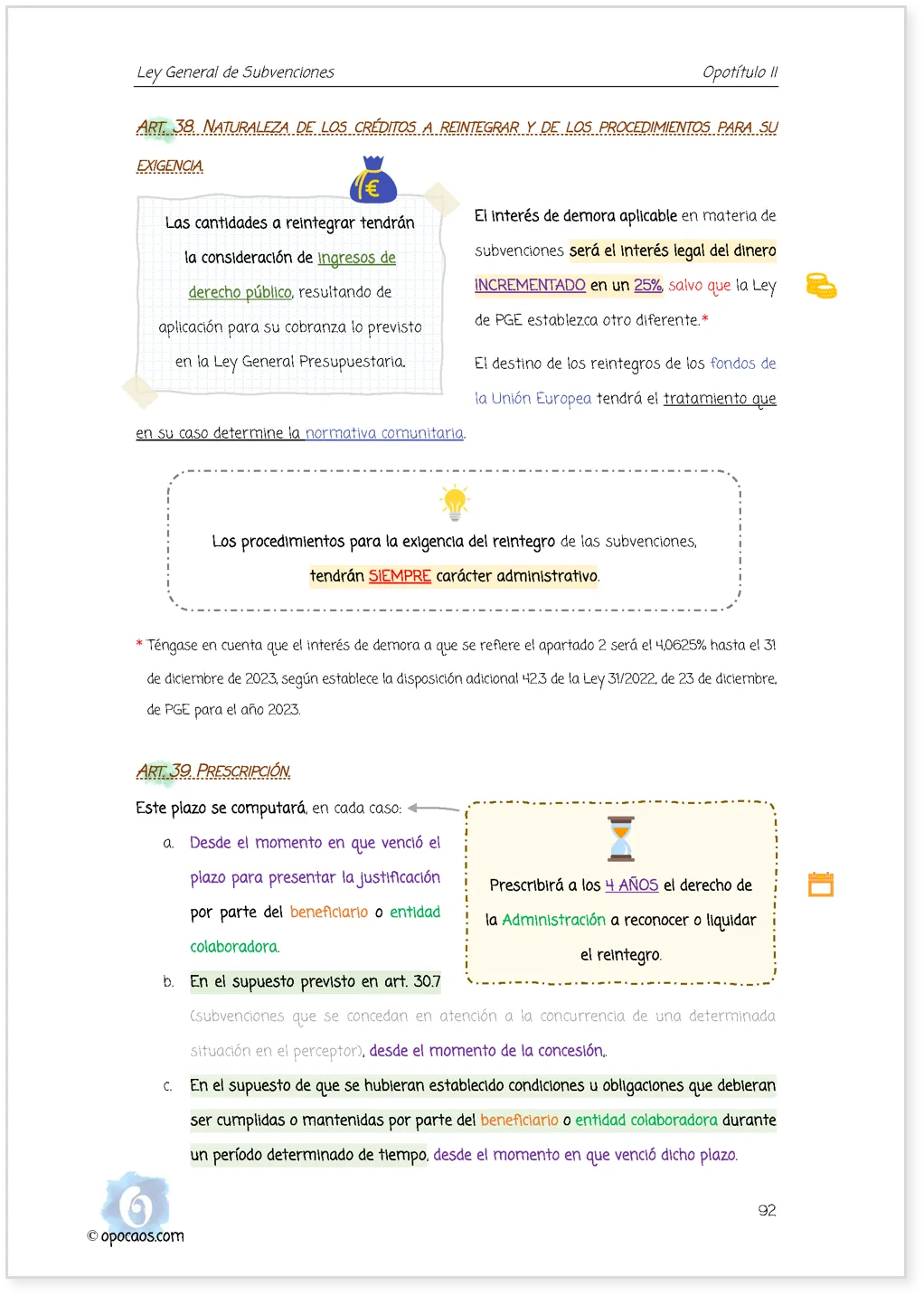 Imagen de muestra de una página subrayada de la Opoley LGSubvenciones
