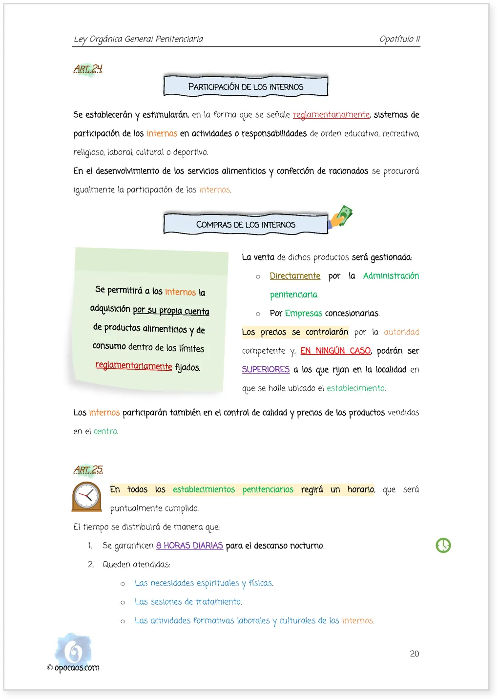 Imagen de muestra de una página subrayada de la Opoley LOGP