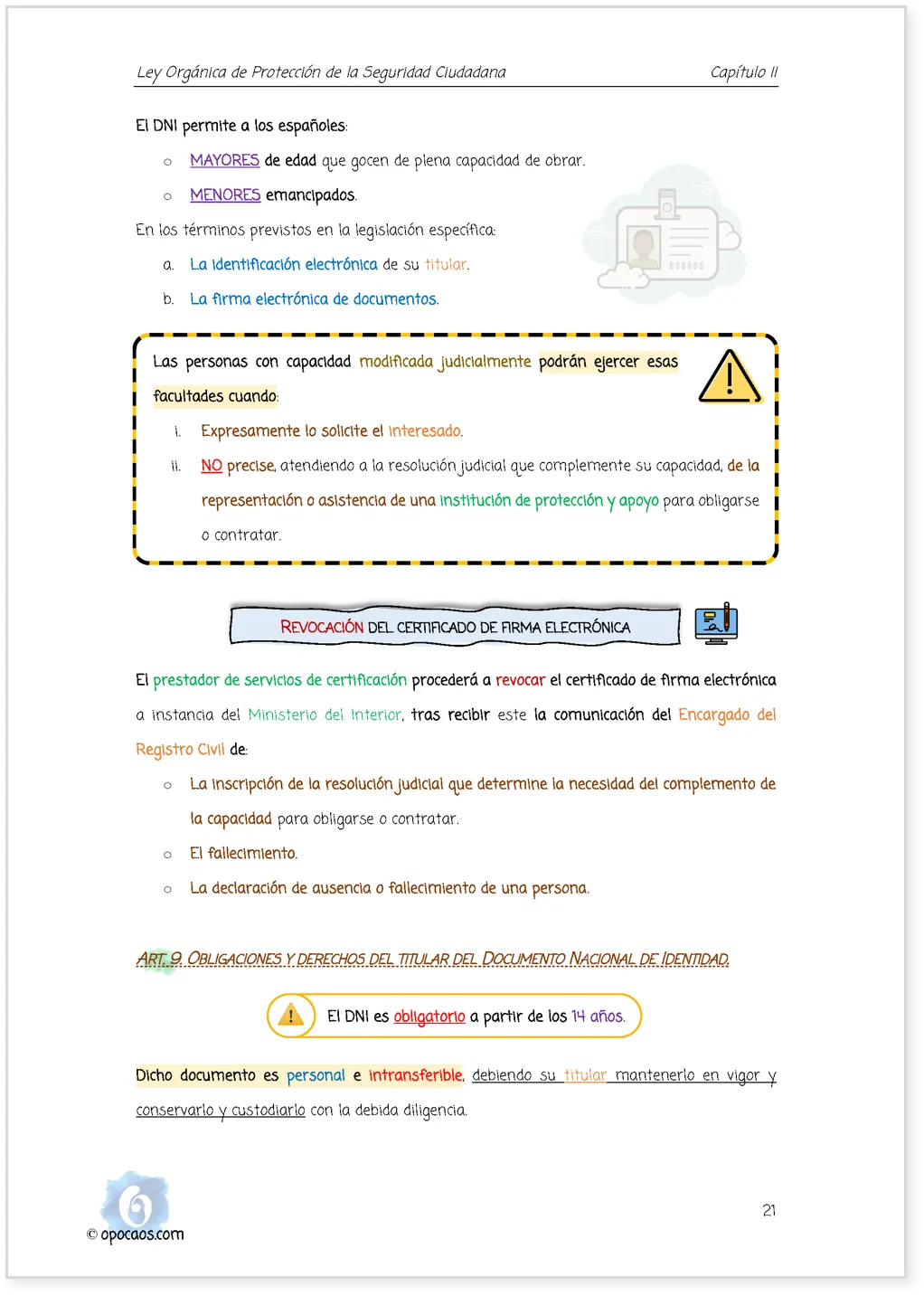 Imagen de muestra de una página subrayada de la Opoley LOPSC