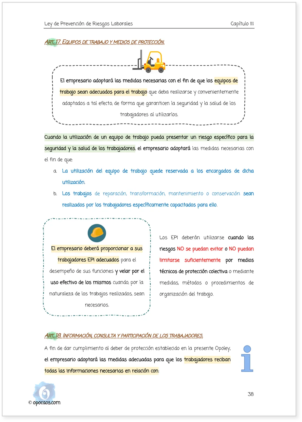 Imagen de muestra de una página subrayada de la Opoley LPRL