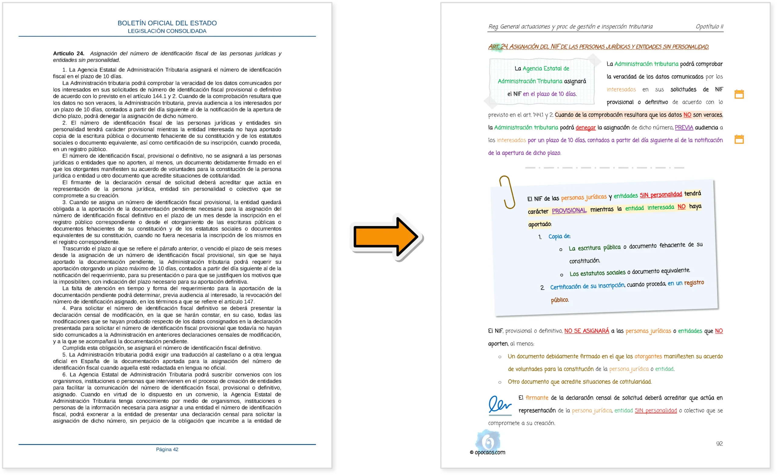 Imagen comparativa entre el BOE y la Opoley RD 1065/2007
