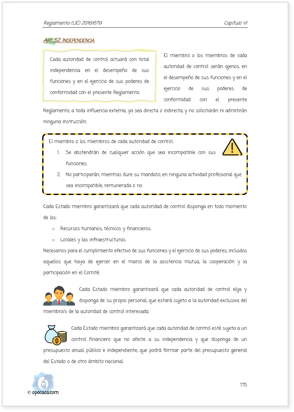 Imagen de muestra de una página simple de la Opoley R (UE) 2016/679