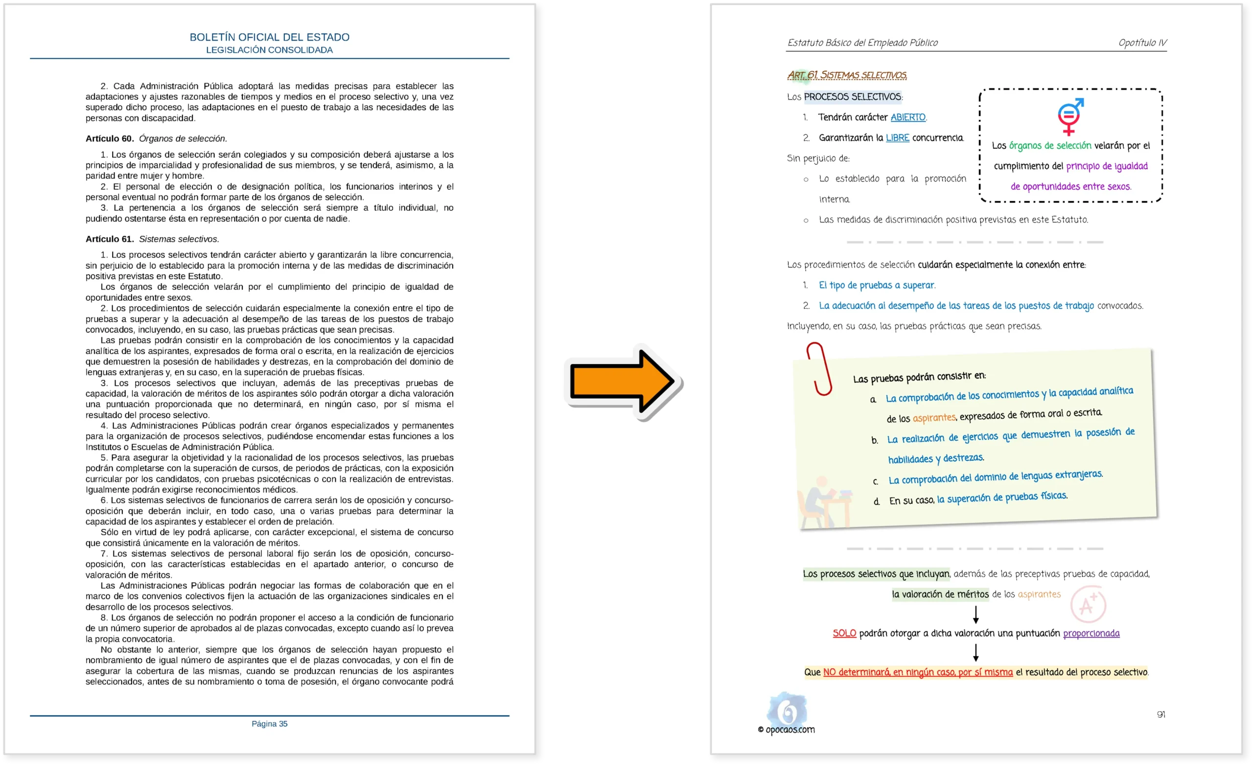 Imagen comparativa entre el BOE y la Opoley TREBEP