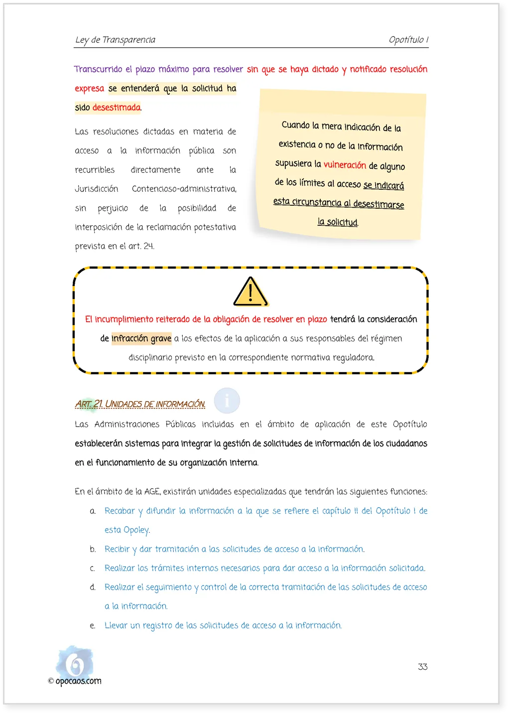 Imagen de muestra de una página subrayada de la Opoley Transparencia