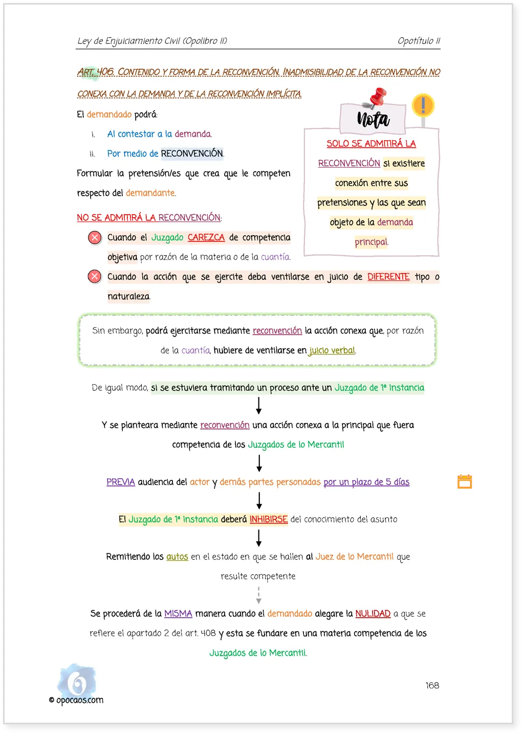 Imagen de muestra de una página subrayada de la Opoley LEC